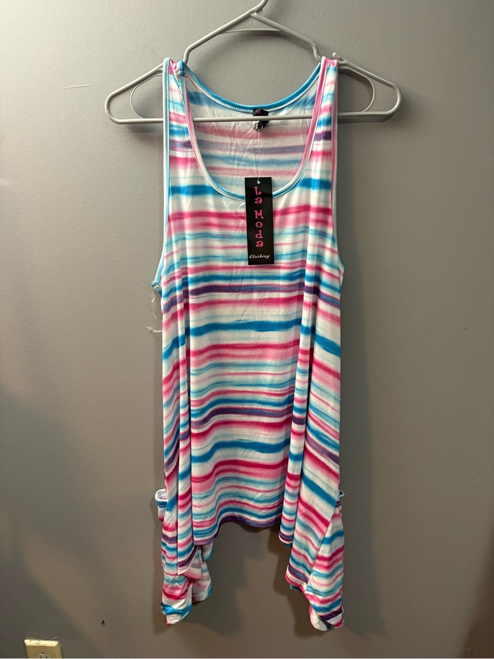 Moda Striped Scoop-Neck Tank in Pink, Blue & White